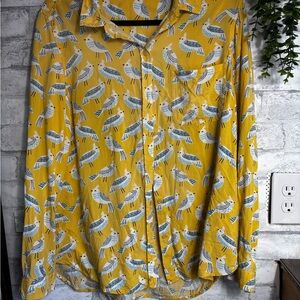 Whimsical Yellow Bird Print Women’s Shirt